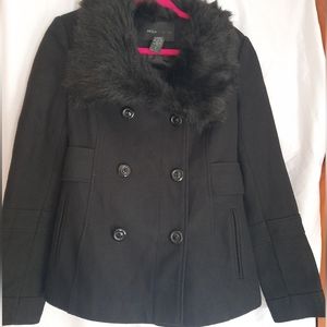 Moda International Black Faux Fur Wool Coat Size S